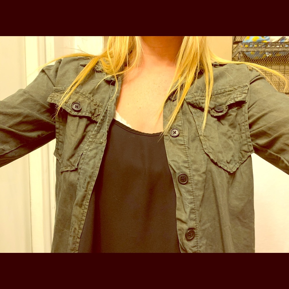 Button down army green blouse